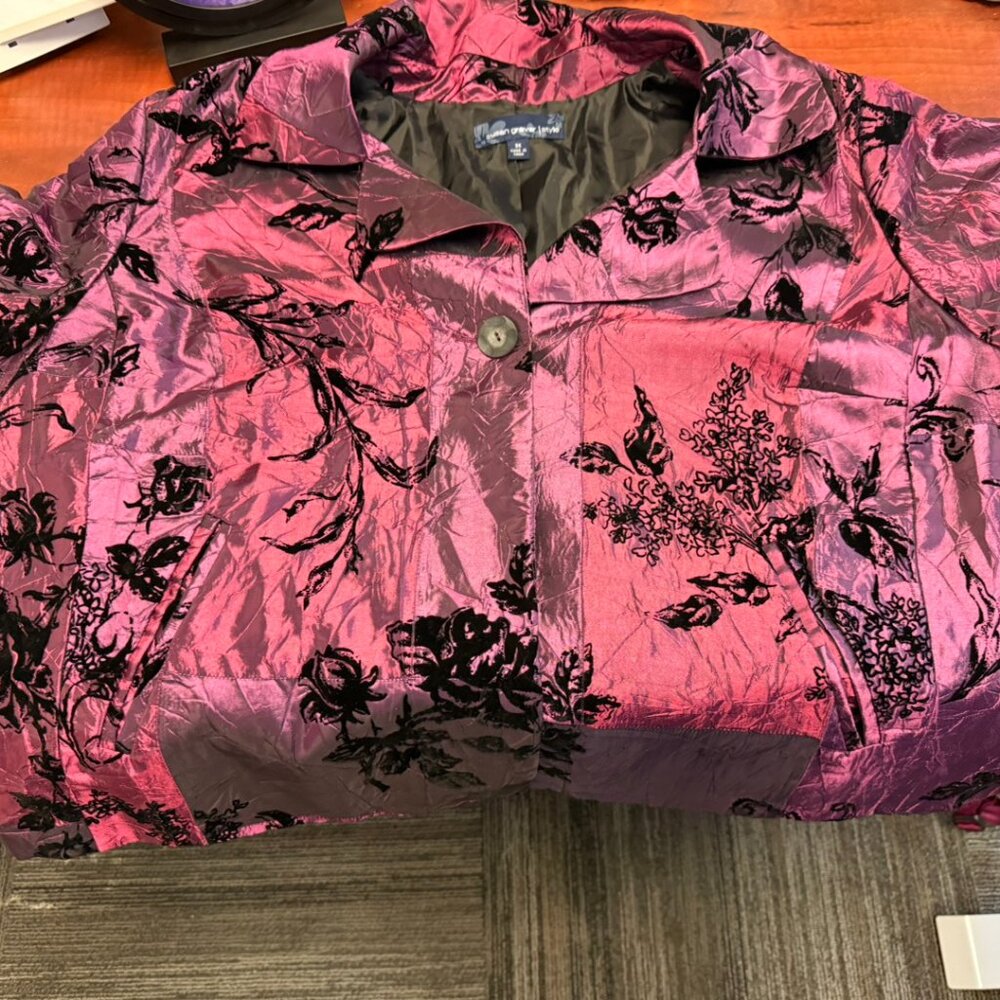 Susan Graver Floral Quilted Jacket | Magenta & Black | Size 3X